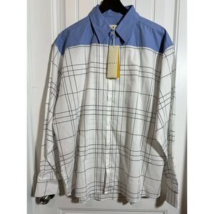 Marni Checked Button-Down Shirt With Blue Yoke – White/Black – IT 50 (L) NWT